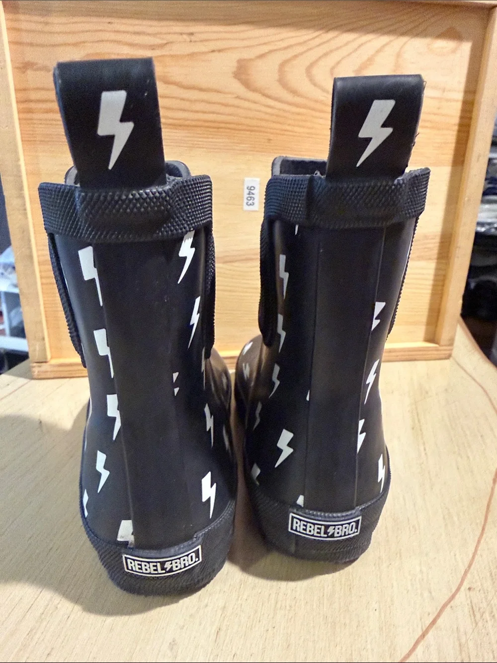 rebels Black Rain Boots with White Lightning Bolts